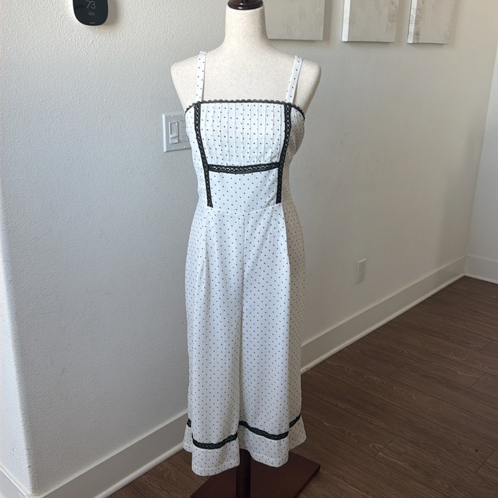 Nordstrom White Polka Dot Wide-Leg Jumpsuit with Black Trim